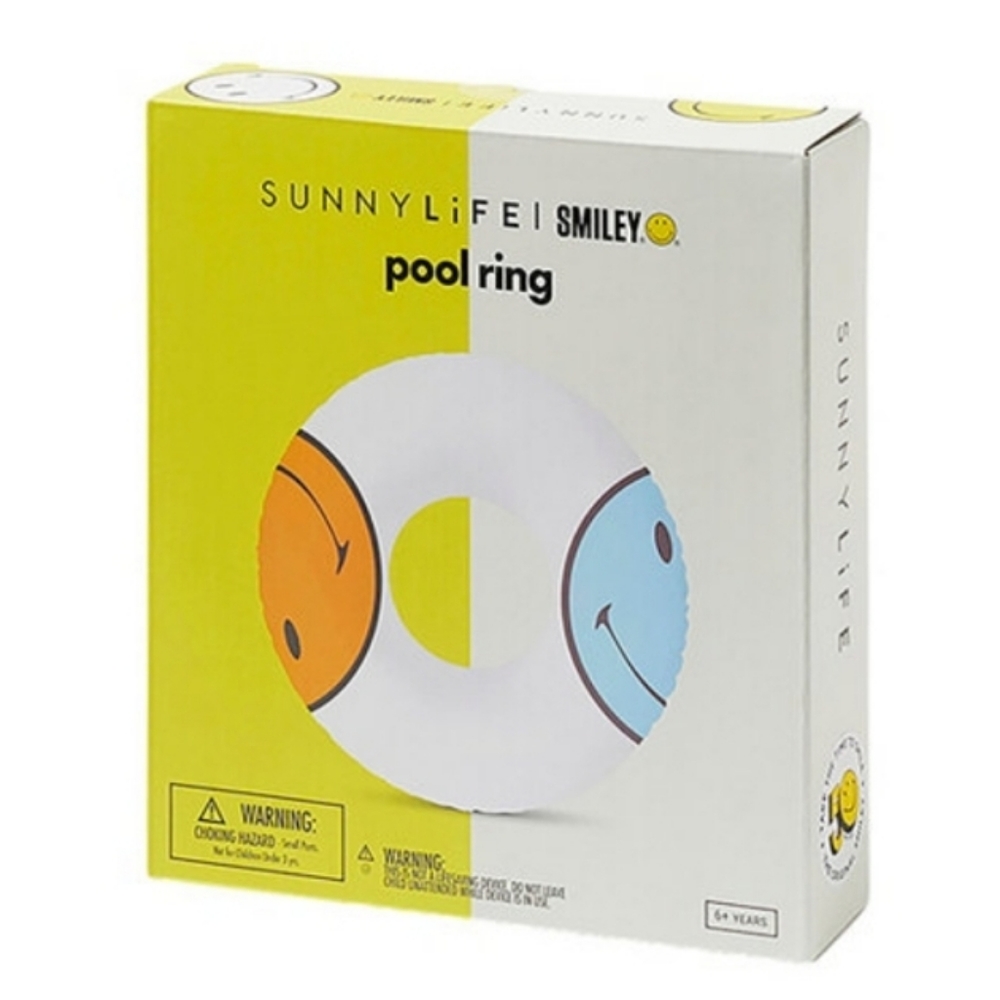 SUNNYLIFE Pool Ring Smiley Floatie Multicolored Reversible Double Sided NEW